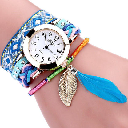 Feather Leaf Weave Watch Bracelet - Floral Fawna