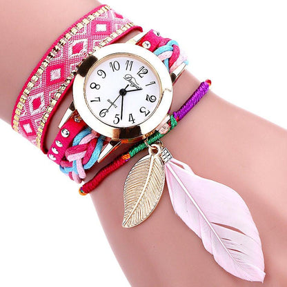 Feather Leaf Weave Watch Bracelet - Floral Fawna