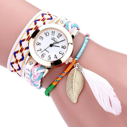 Feather Leaf Weave Watch Bracelet - Floral Fawna