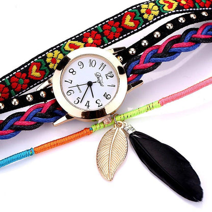 Feather Leaf Weave Watch Bracelet - Floral Fawna