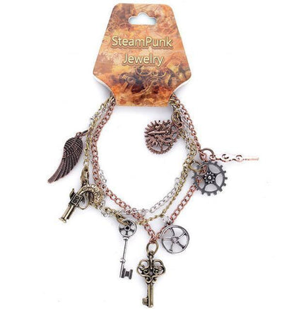 Gears, Wings &amp; Keys Steampunk Charm Bracelet - Floral Fawna