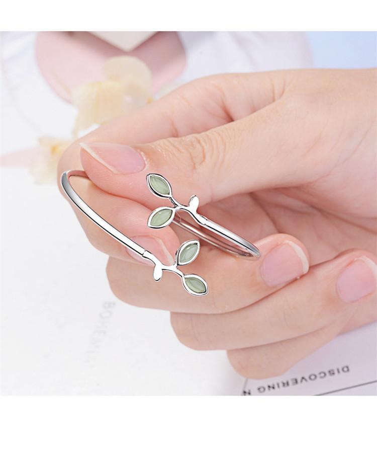 Green Opal Leaves Silver Bangle - Floral Fawna