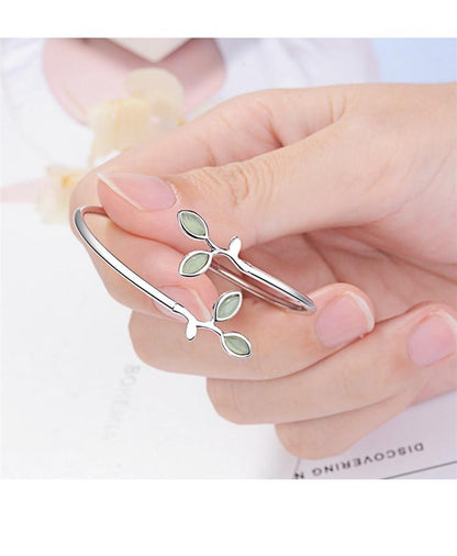 Green Opal Leaves Silver Bangle - Floral Fawna