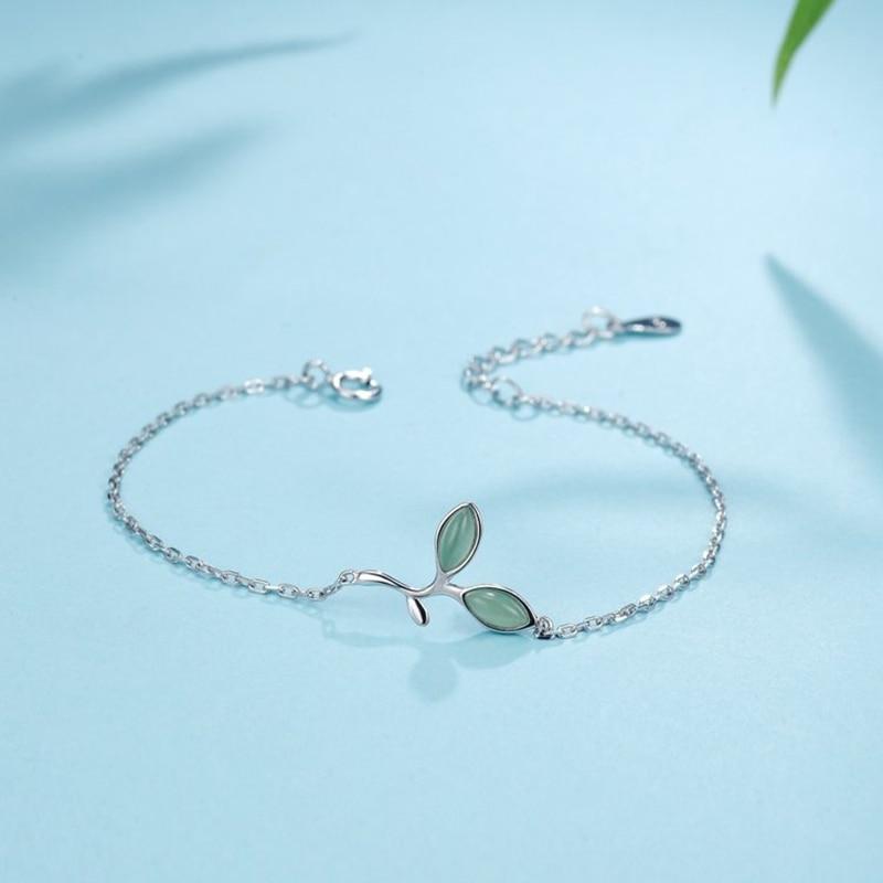 Green Opal Leaves Sterling Silver Bracelet - Floral Fawna