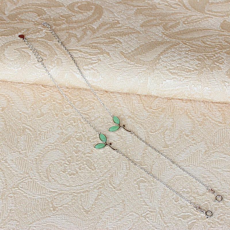 Green Opal Leaves Sterling Silver Bracelet - Floral Fawna