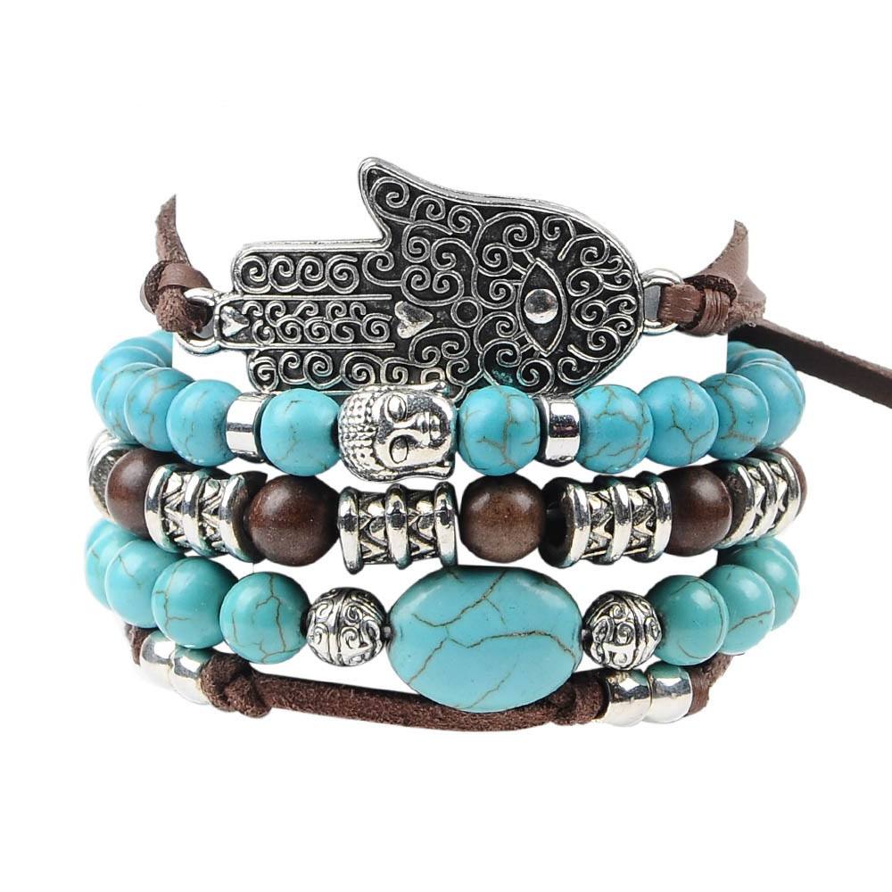 Hamsa Turquoise Leather Bracelet - Floral Fawna