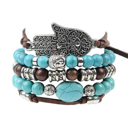 Hamsa Turquoise Leather Bracelet - Floral Fawna