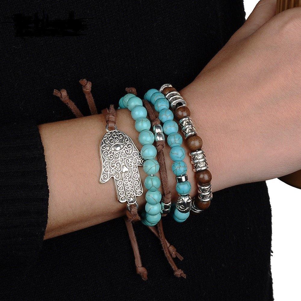 Hamsa Turquoise Leather Bracelet - Floral Fawna