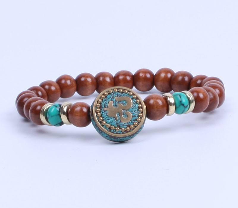 Om Charm Nepal Wood Beads Bracelet - Floral Fawna