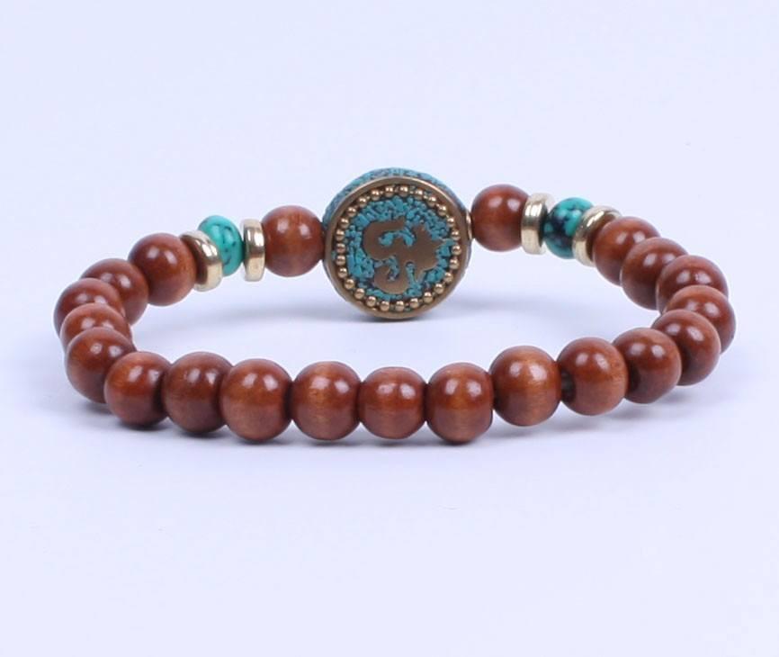 Om Charm Nepal Wood Beads Bracelet - Floral Fawna