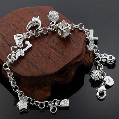 Silver Charm Bracelet - Floral Fawna