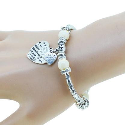 Sterling Silver Heart Charm Bracelet with Glass Beads - Floral Fawna