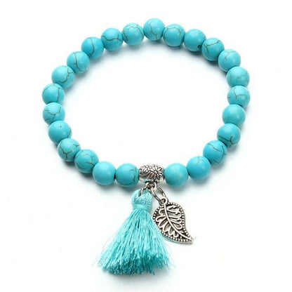 Turquoise Tassel Leaf Charm Bracelet - Floral Fawna