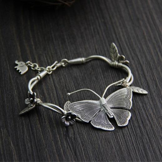 Vintage Style Butterfly Thai Silver Bracelet - Floral Fawna