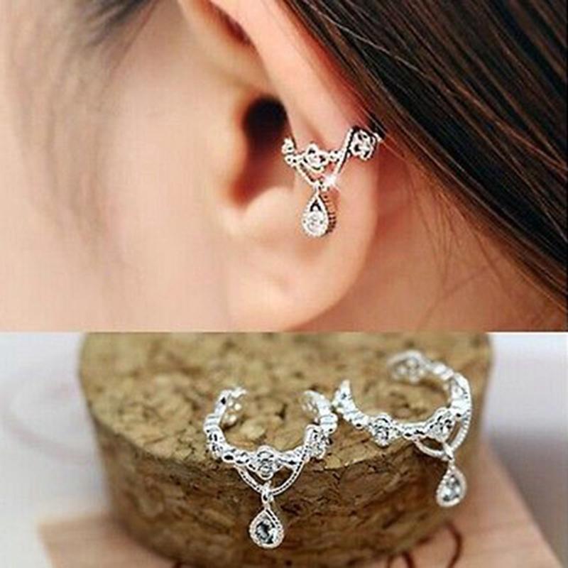 Rhinestone Water Drop Ear Clip - Floral Fawna