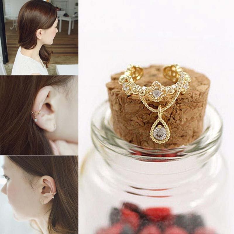 Rhinestone Water Drop Ear Clip - Floral Fawna