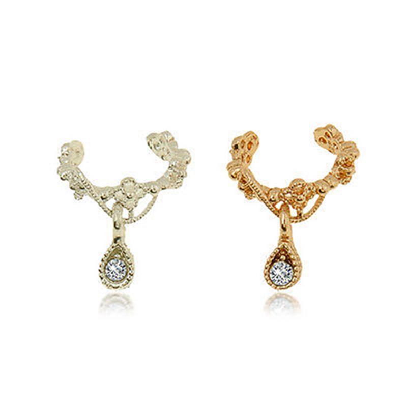 Rhinestone Water Drop Ear Clip - Floral Fawna