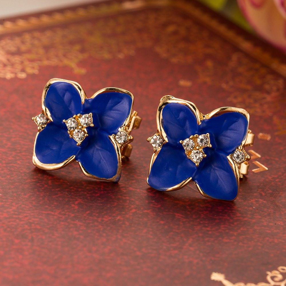 Blue Flower Rhinestone Crystal Earrings - Floral Fawna