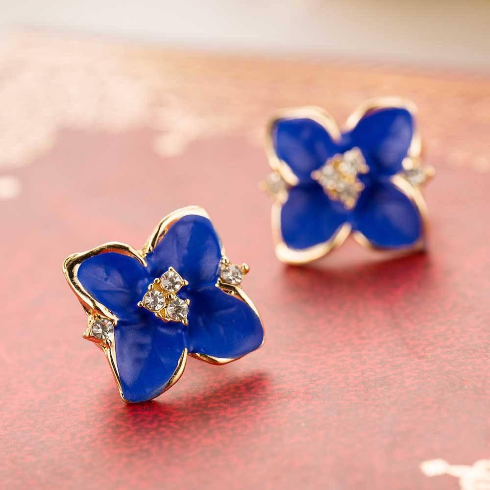 Blue Flower Rhinestone Crystal Earrings - Floral Fawna