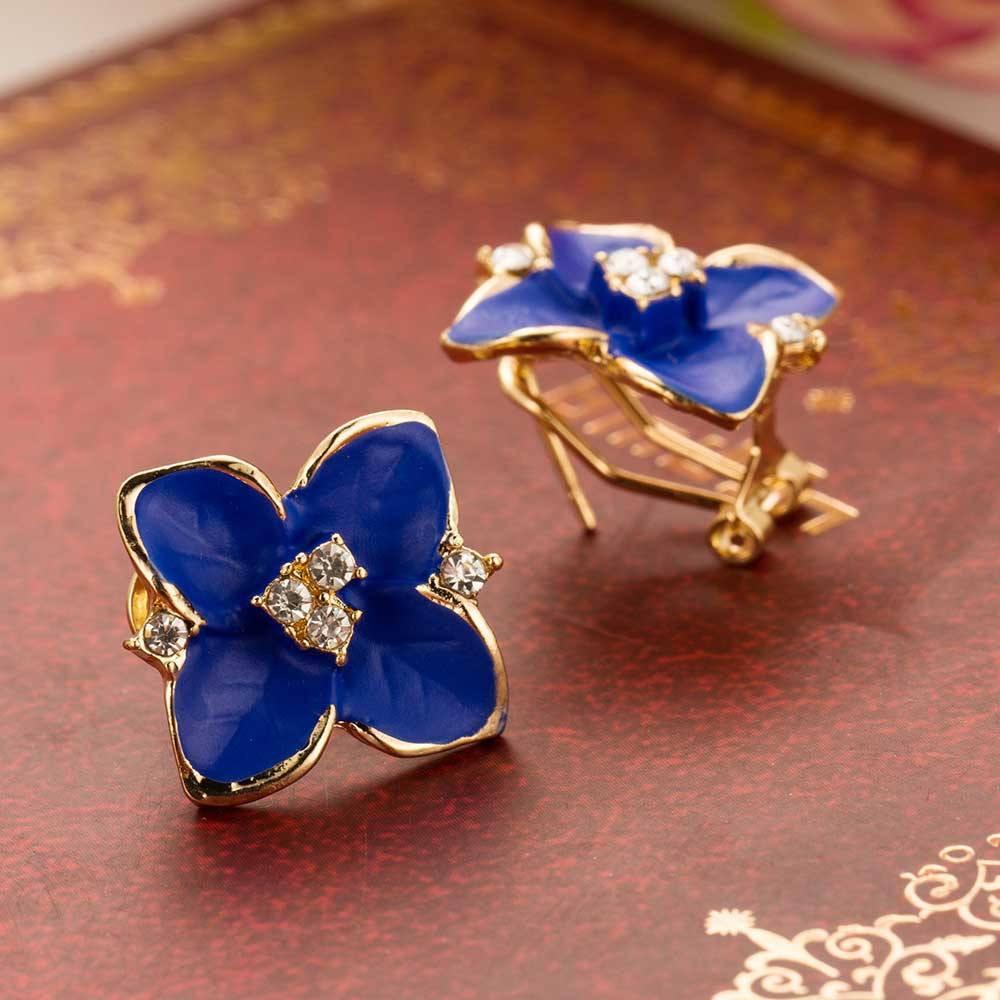 Blue Flower Rhinestone Crystal Earrings - Floral Fawna