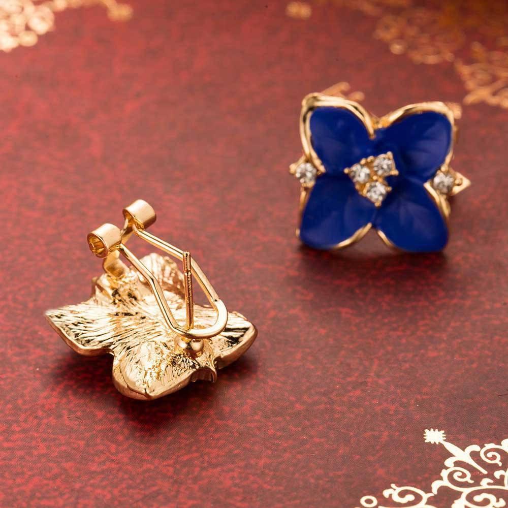 Blue Flower Rhinestone Crystal Earrings - Floral Fawna