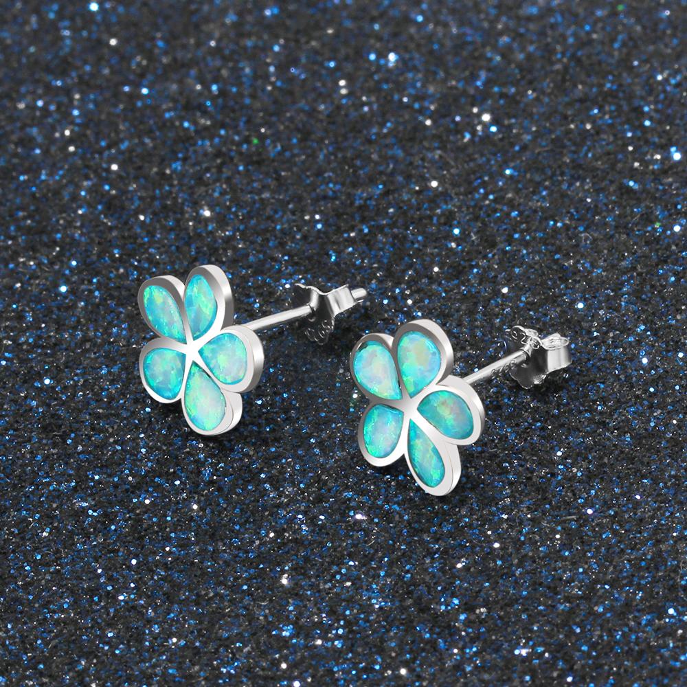 Blue Opal Flower Sterling Silver Earrings - Floral Fawna