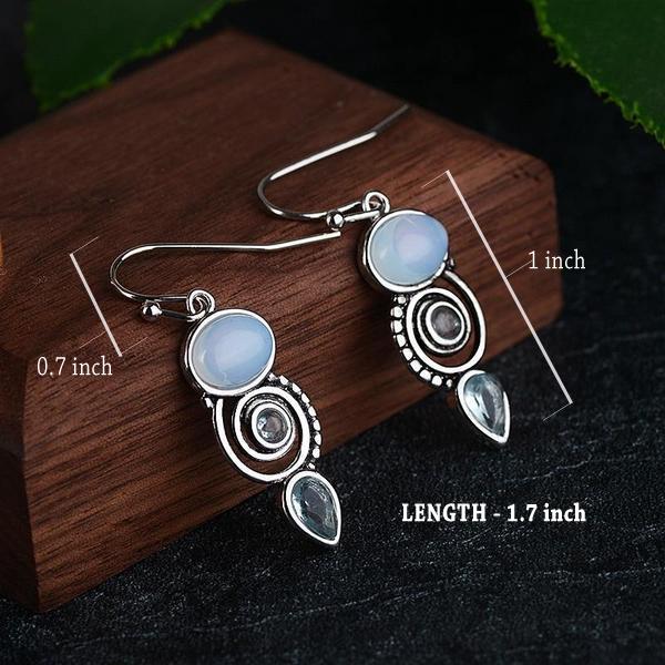 Blue Sea Moonstone Earrings - Floral Fawna