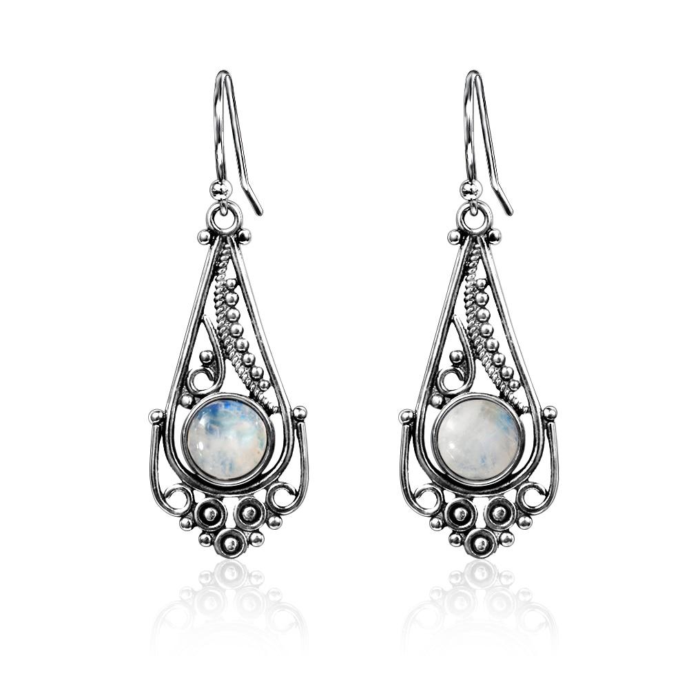 Boho Style Moonstone Silver Earrings - Floral Fawna