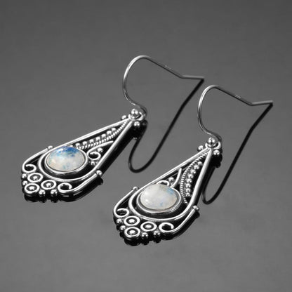 Boho Style Moonstone Silver Earrings - Floral Fawna