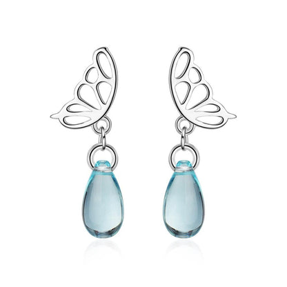 Butterfly Drop Crystal Earrings - Floral Fawna