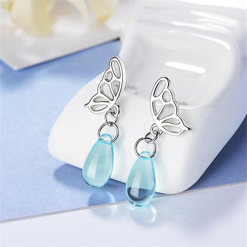 Butterfly Drop Crystal Earrings - Floral Fawna