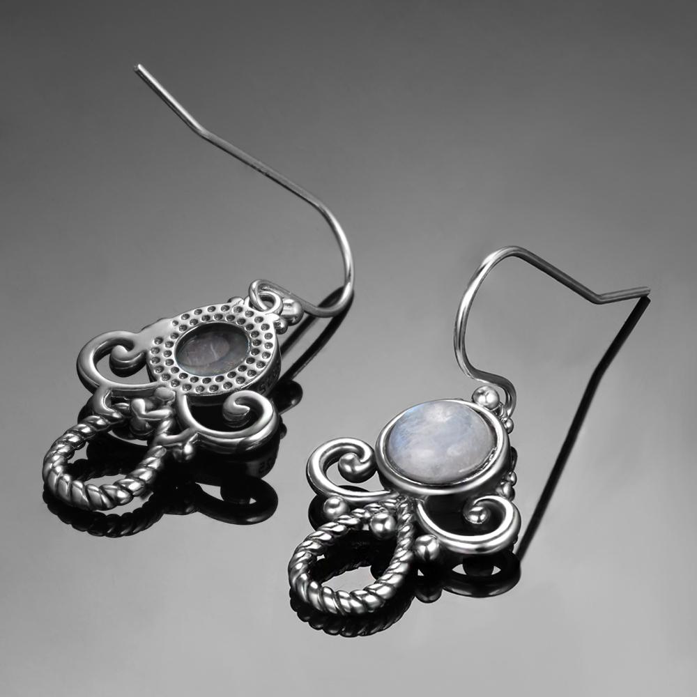 Captivating Moonstone Silver Earrings - Floral Fawna