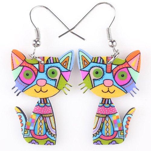 Cat Dangle Acrylic Earrings - Floral Fawna