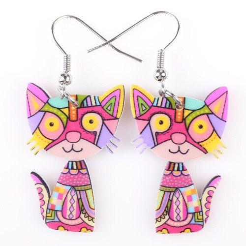 Cat Dangle Acrylic Earrings - Floral Fawna