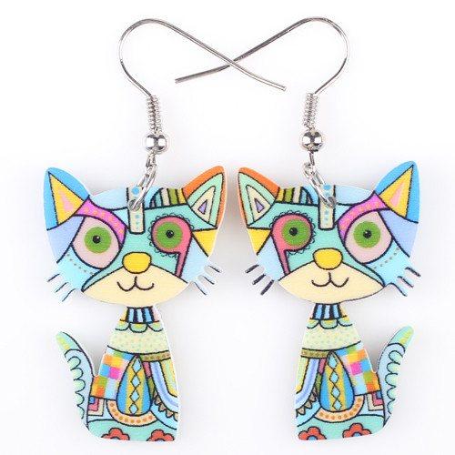 Cat Dangle Acrylic Earrings - Floral Fawna