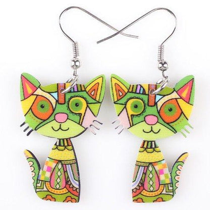 Cat Dangle Acrylic Earrings - Floral Fawna