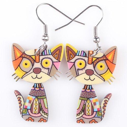 Cat Dangle Acrylic Earrings - Floral Fawna