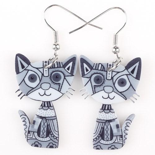 Cat Dangle Acrylic Earrings - Floral Fawna