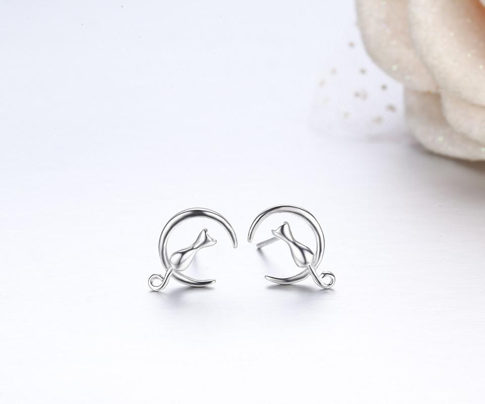 Cat &amp; Moon Sterling Silver Stud Earrings - Floral Fawna