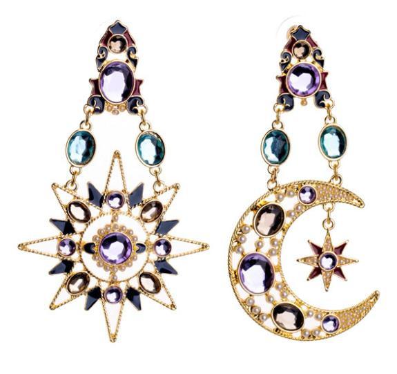 Celestial Sun and Moon Crystal Earrings - Floral Fawna