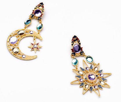 Celestial Sun and Moon Crystal Earrings - Floral Fawna