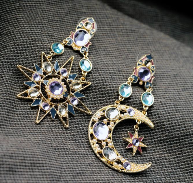 Celestial Sun and Moon Crystal Earrings - Floral Fawna