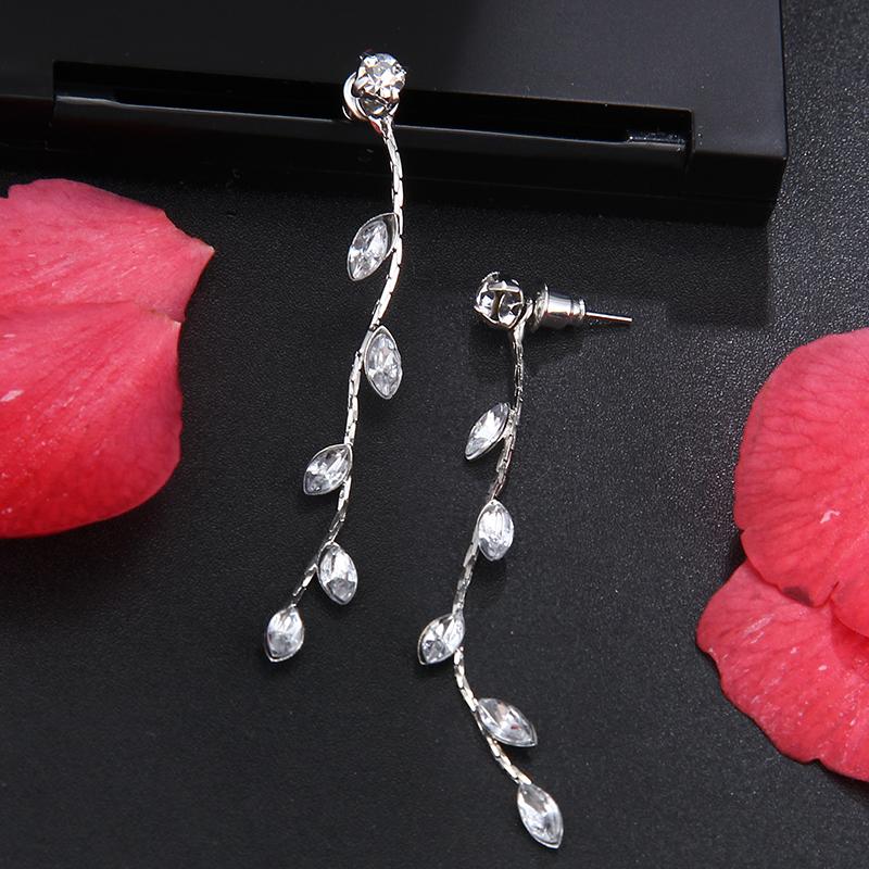 Crystal Leaves Dangling Earrings - Floral Fawna