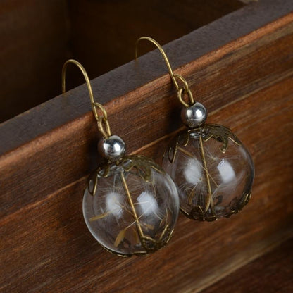 Dandelion Glass Orb Earrings - Floral Fawna