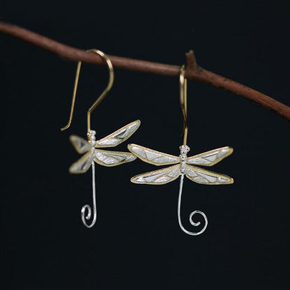 Dragonfly Swirl Sterling Silver Earrings - Floral Fawna