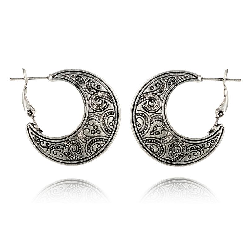 Ethnic Style Carved Moon Earrings - Floral Fawna