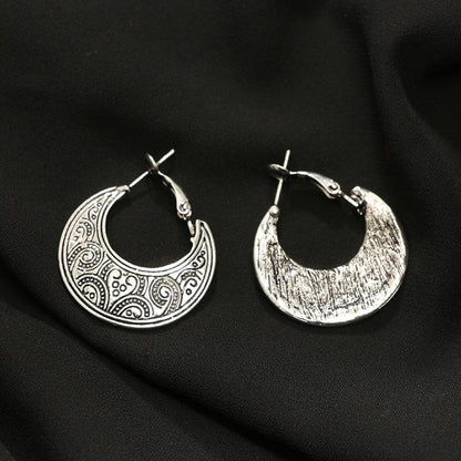 Ethnic Style Carved Moon Earrings - Floral Fawna