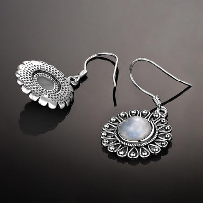 Flower Moonstone Silver Earrings - Floral Fawna