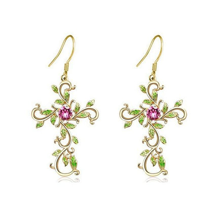 Forest Goddess Cross Earrings - Floral Fawna