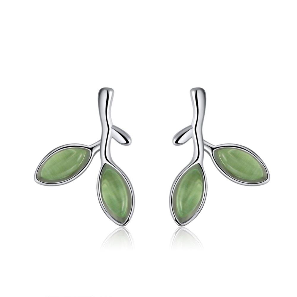 Green Opal Leaves Sterling Silver Earrings - Floral Fawna